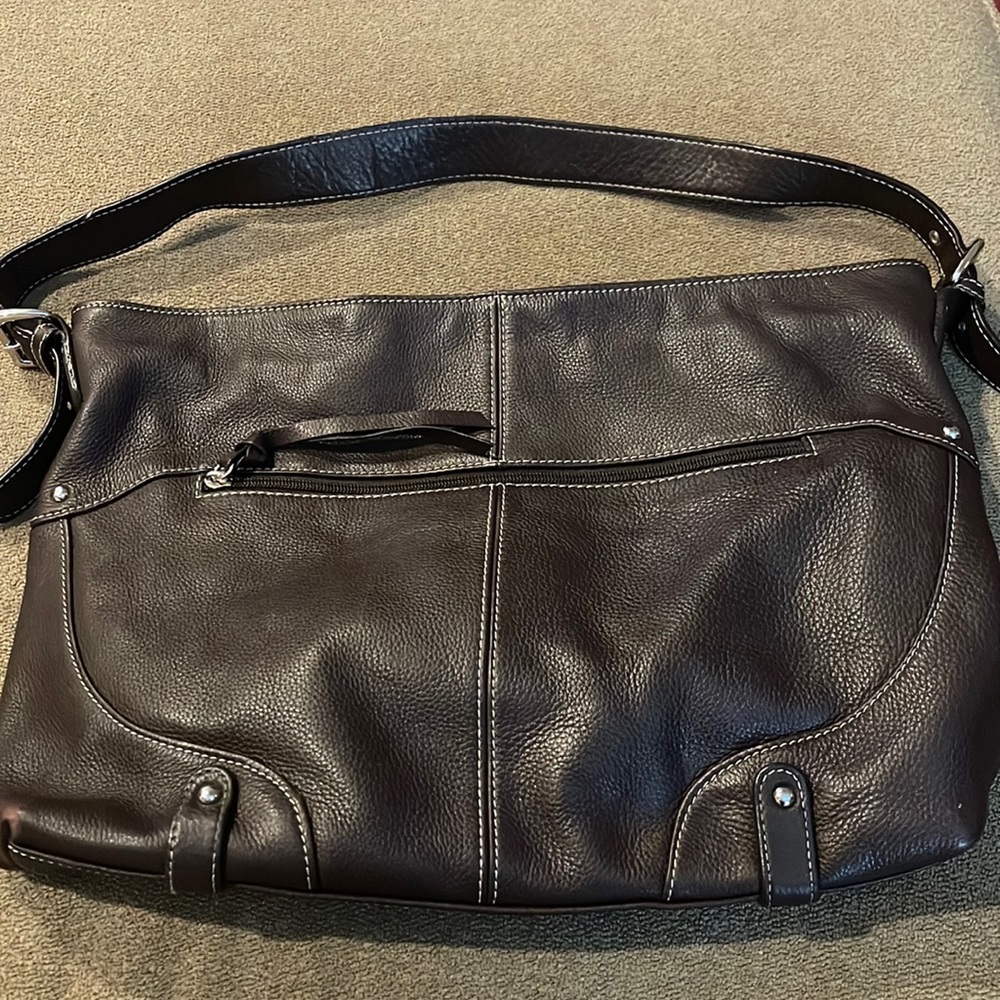 Tignanello Shoulder Bag Tote Brown Leather Medium Size